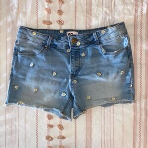 SO Floral Embroidered Denim Shorts Girls size 18 Adj Waist Hippie Daisy Boho